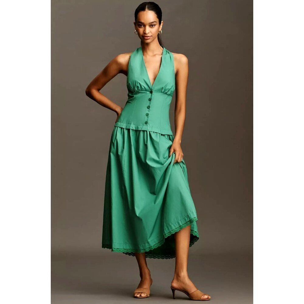 Anthropologie Maeve Green Sleeveless Midi Dress L